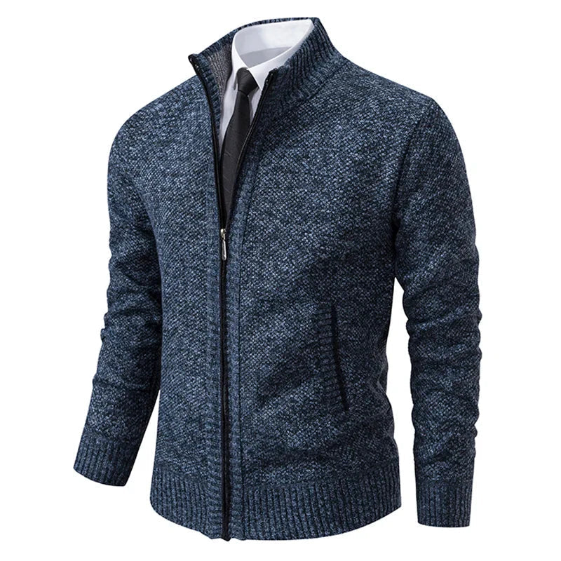 Men's Full Zip Stand Collar Knit Cardigan – Long Sleeve Casual Everyday Wear