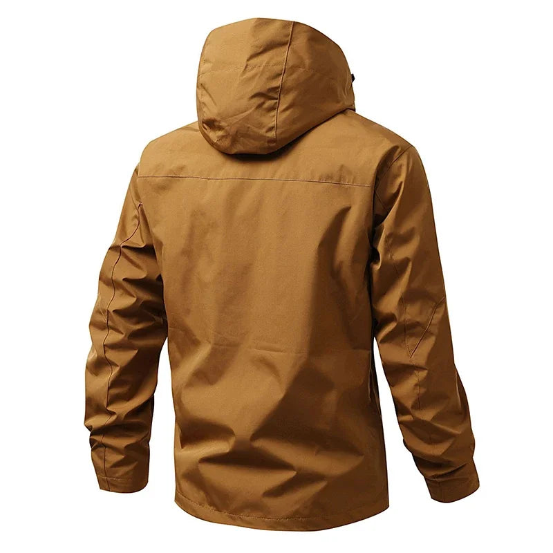 Men's Hooded Zip Front Multi Pocket Windbreaker Jacket – Long Sleeve Outdoor Wear