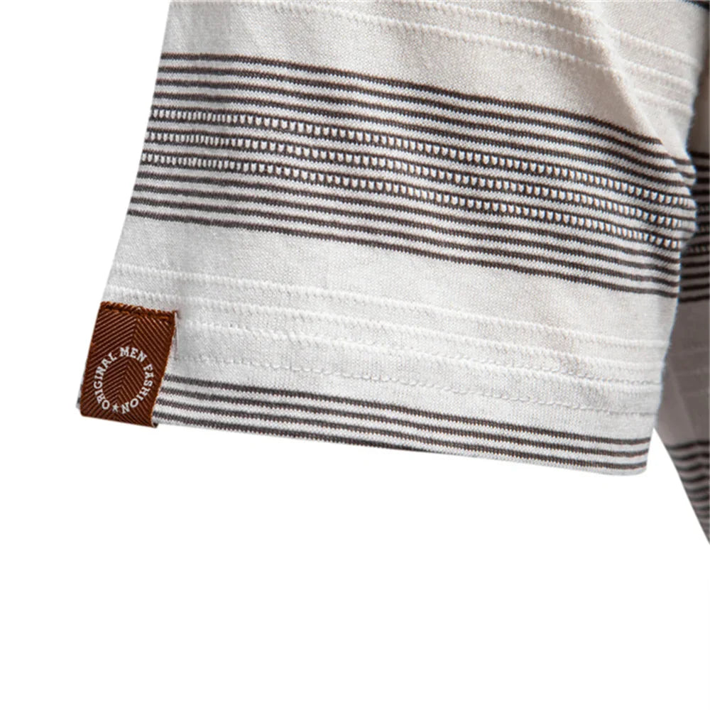 Men's Horizontal Stripe Knit Polo – Open Placket Short Sleeve Golf Casual