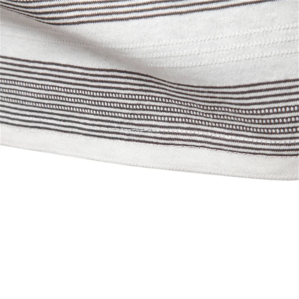 Men's Horizontal Stripe Knit Polo – Open Placket Short Sleeve Golf Casual