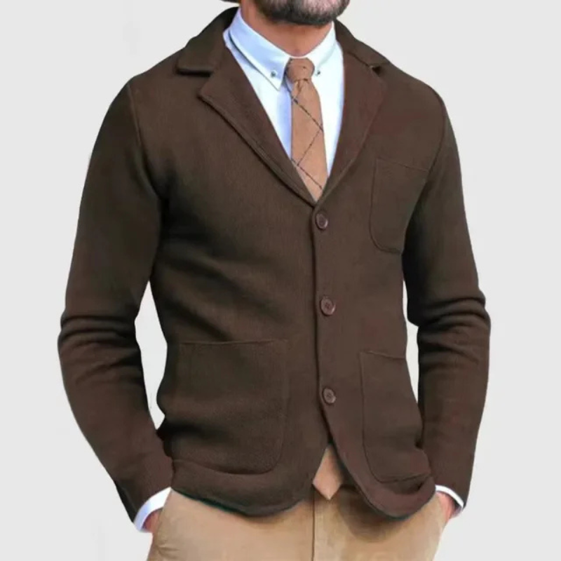 Men's Knit Notch Lapel Blazer – Two Button Patch Pocket Smart Casual