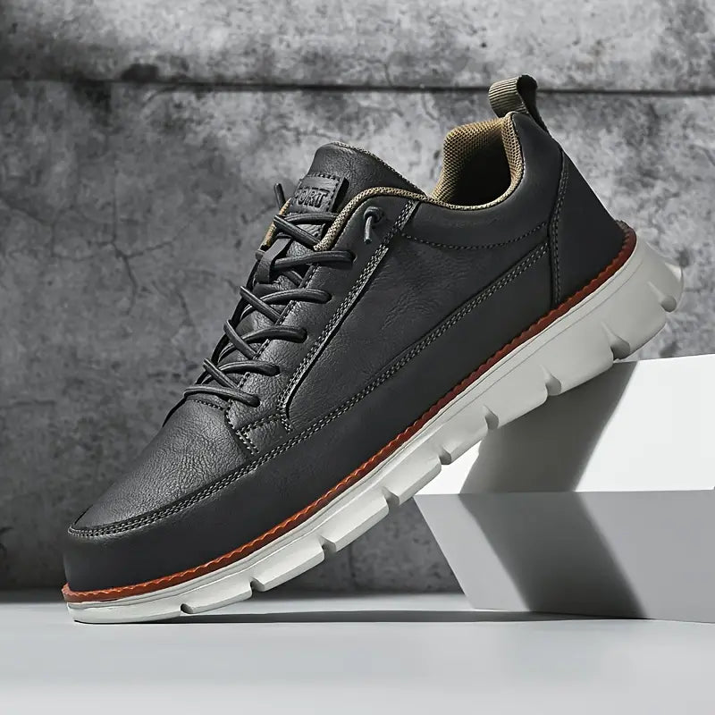 Men's Lace Up Low Top Casual Sneakers – Plain Moc Toe Chunky Sole Everyday