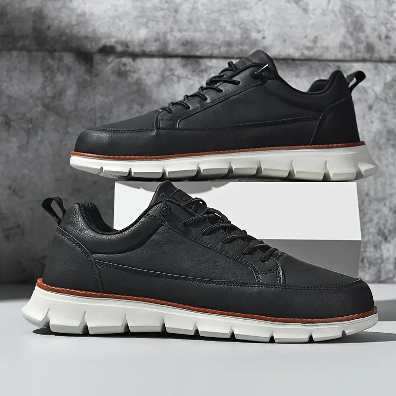 Men's Lace Up Low Top Casual Sneakers – Plain Moc Toe Chunky Sole Everyday