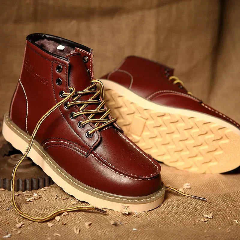 Men's Lace-Up Moc Toe Ankle Boots – Contrast Sole Casual Work Boot