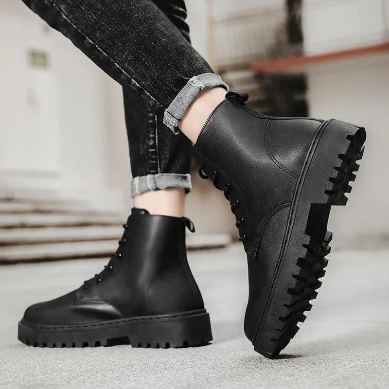 Men's Lace Up Round Toe Ankle Boots – Lug Sole Chunky Platform Casual