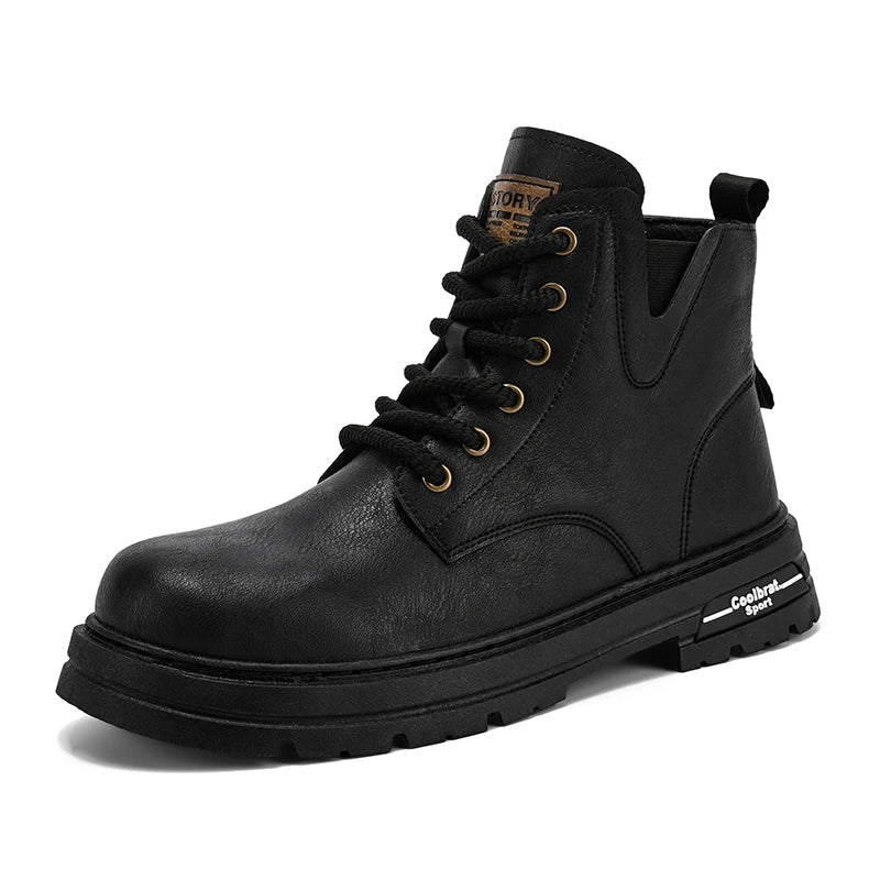 Men's Lace Up Side Zip Ankle Boots – Round Toe Lug Sole Casual