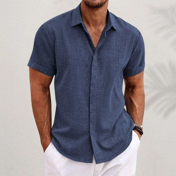 Men's Linen Shirt – Short Sleeve Button Up Spread Collar Summer Casual