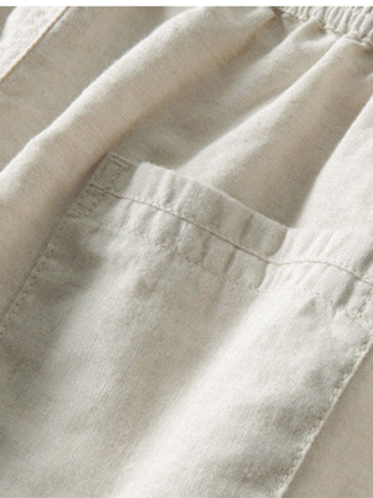 Men's Linen Two Piece Set – Short Sleeve Shirt Drawstring Trousers Summer Casual