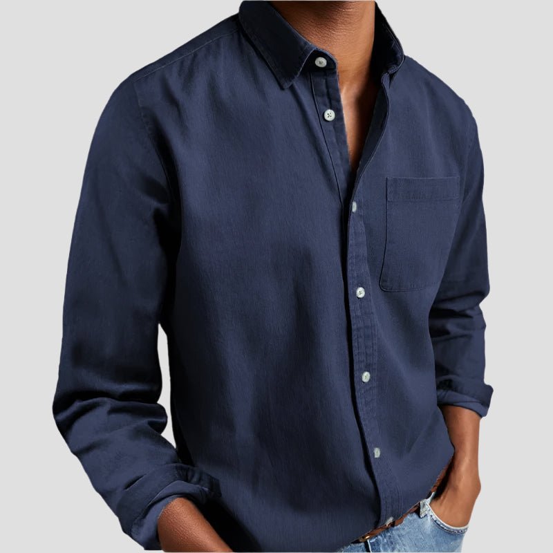 Men's Long Sleeve Button Down Shirt – Point Collar Chest Pocket Smart Casual