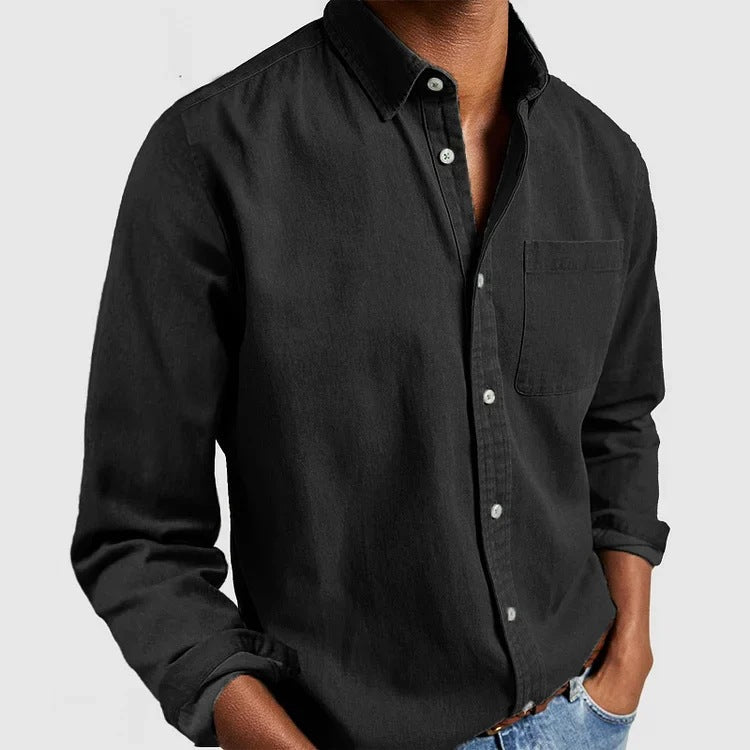 Men's Long Sleeve Button Down Shirt – Point Collar Chest Pocket Smart Casual