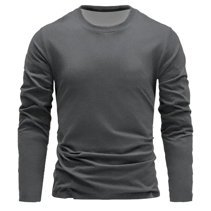 Men's Long Sleeve Crew Neck T-Shirt – Round Collar Plain Everyday Casual