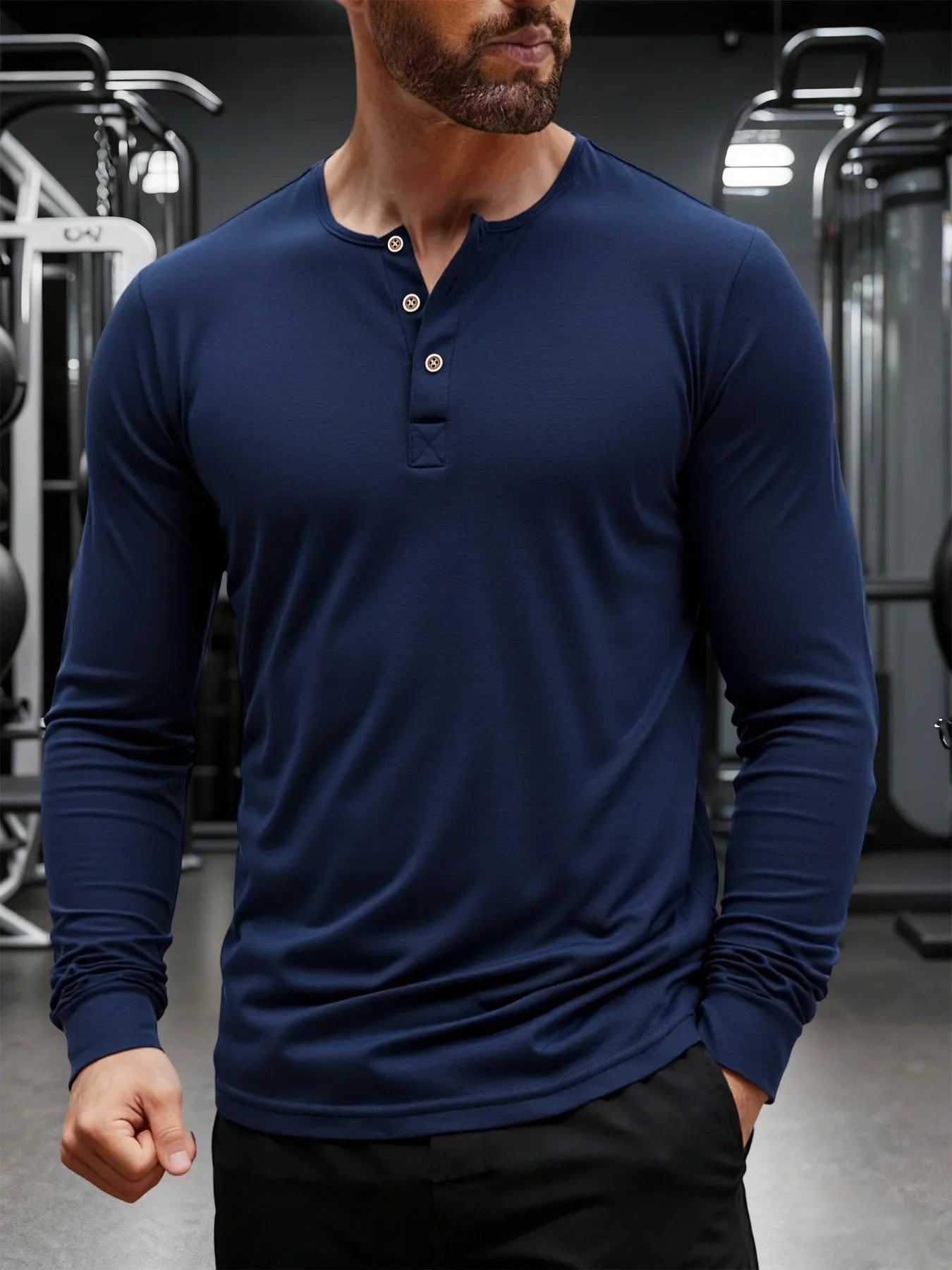 Men's Long Sleeve Henley T-Shirt – Button Placket Round Neck Casual Everyday