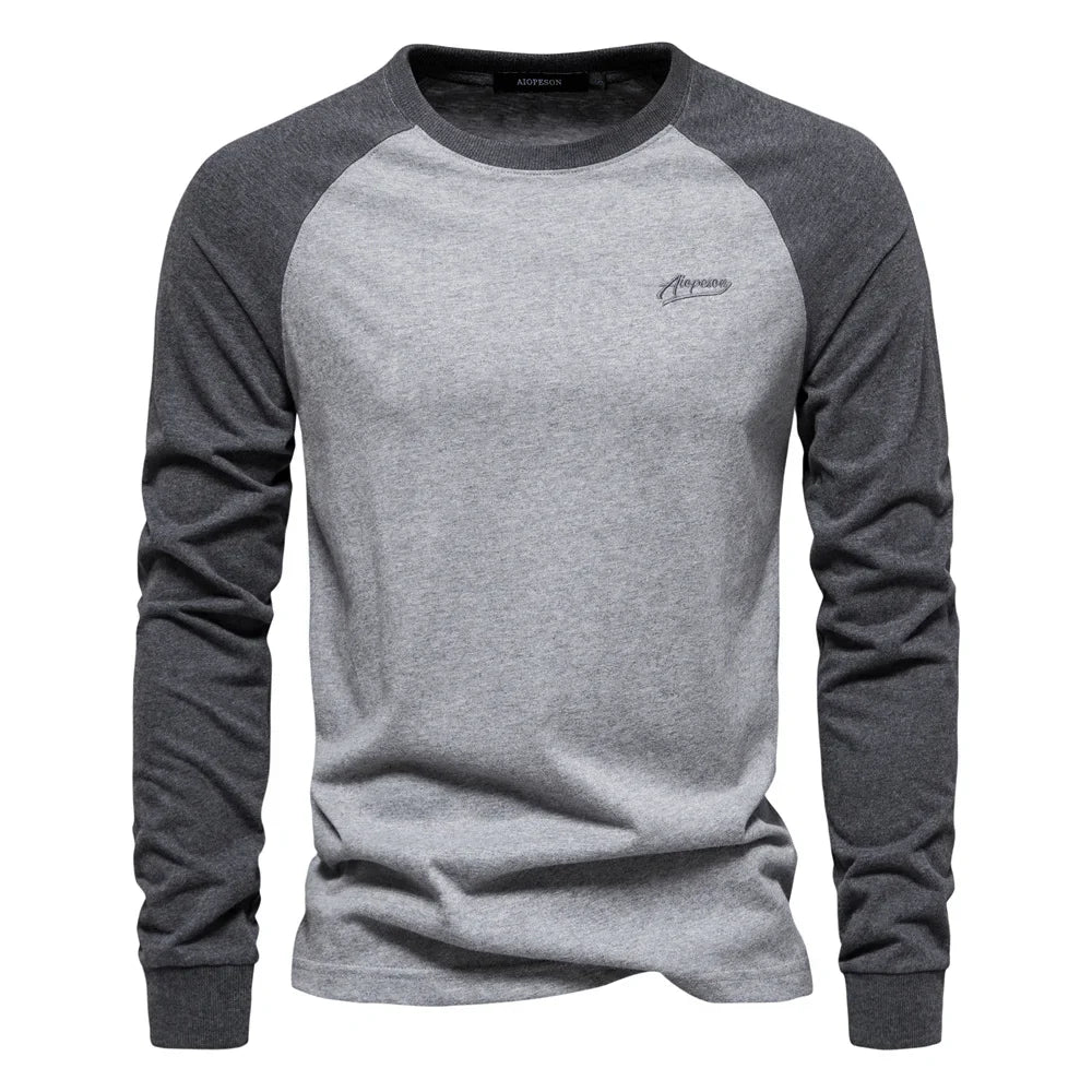 Men's Long Sleeve Raglan T-Shirt – Crew Neck Color Block Casual Everyday