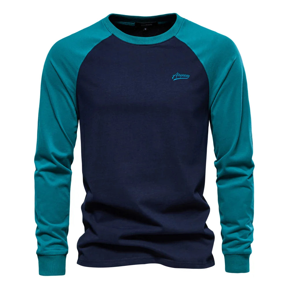 Men's Long Sleeve Raglan T-Shirt – Crew Neck Color Block Casual Everyday