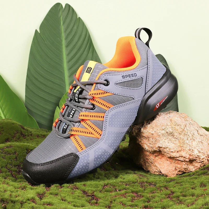 Men's Low Top Lace Up Hiking Shoes – Mesh Upper Lugged Sole Trail Trekking