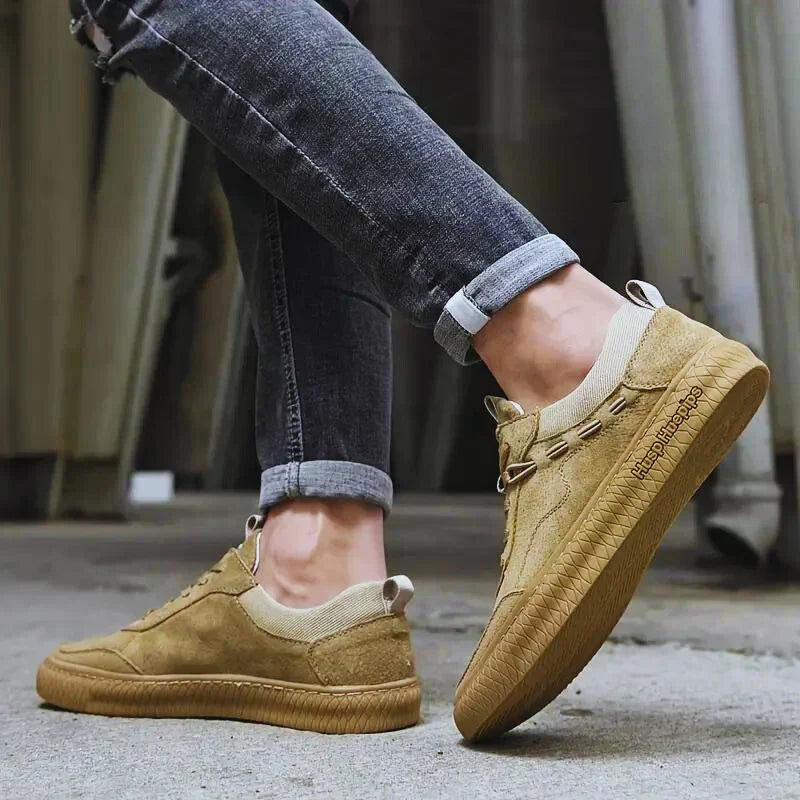 Men's Low Top Lace Up Sneakers – Round Toe Suede Upper Skate Casual Shoes