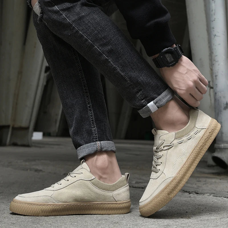 Men's Low Top Lace Up Sneakers – Round Toe Suede Upper Skate Casual Shoes