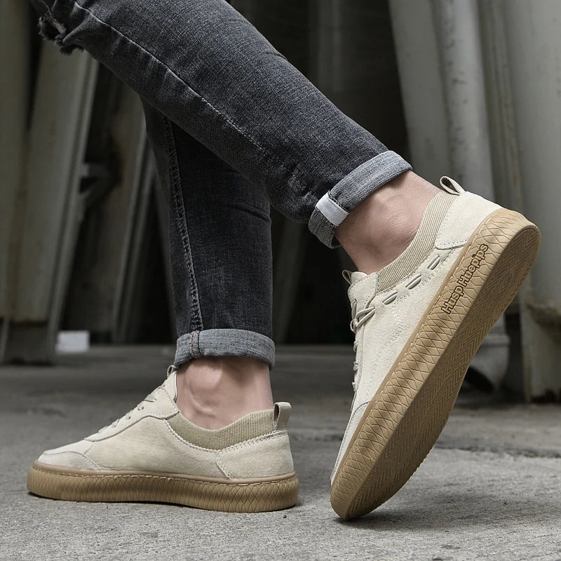 Men's Low Top Lace Up Sneakers – Round Toe Suede Upper Skate Casual Shoes