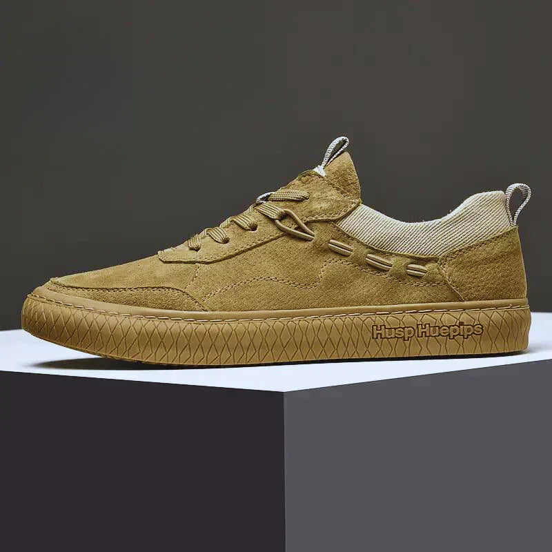 Men's Low Top Lace Up Sneakers – Round Toe Suede Upper Skate Casual Shoes