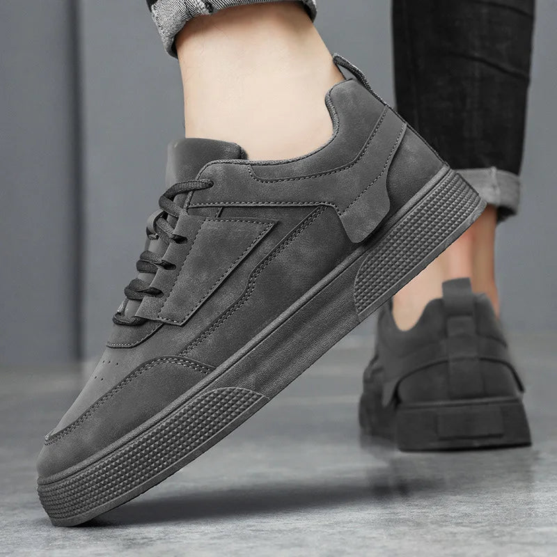 Men's Low Top Round Toe Sneakers – Lace Up Suede Panel Casual Skate