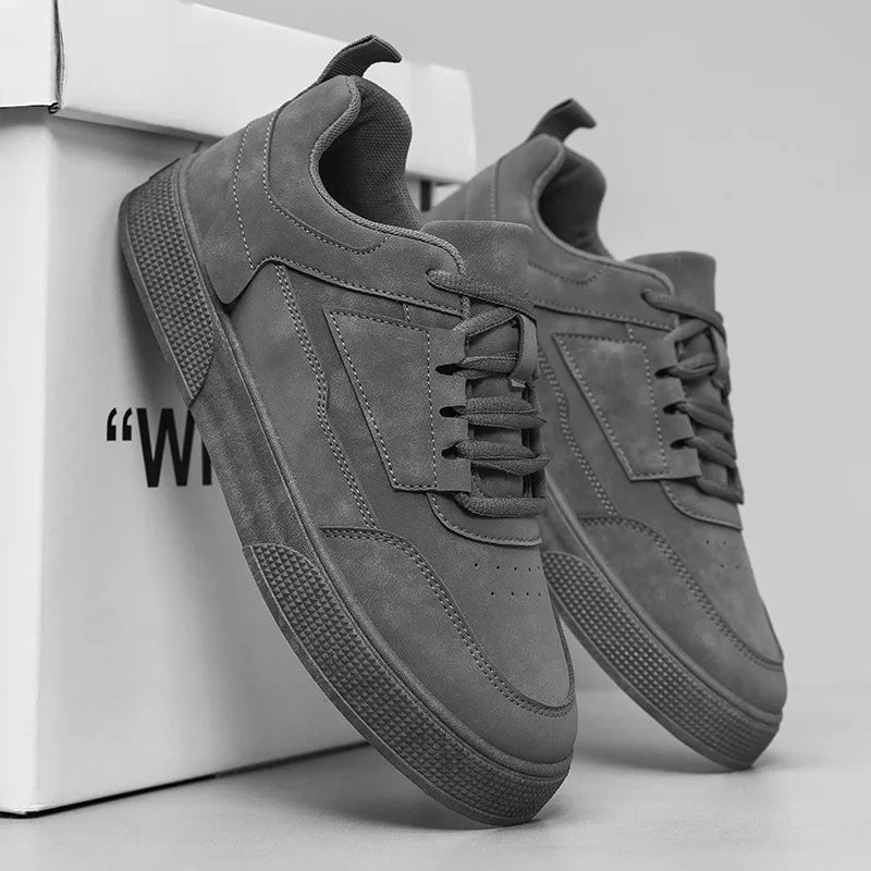 Men's Low Top Round Toe Sneakers – Lace Up Suede Panel Casual Skate