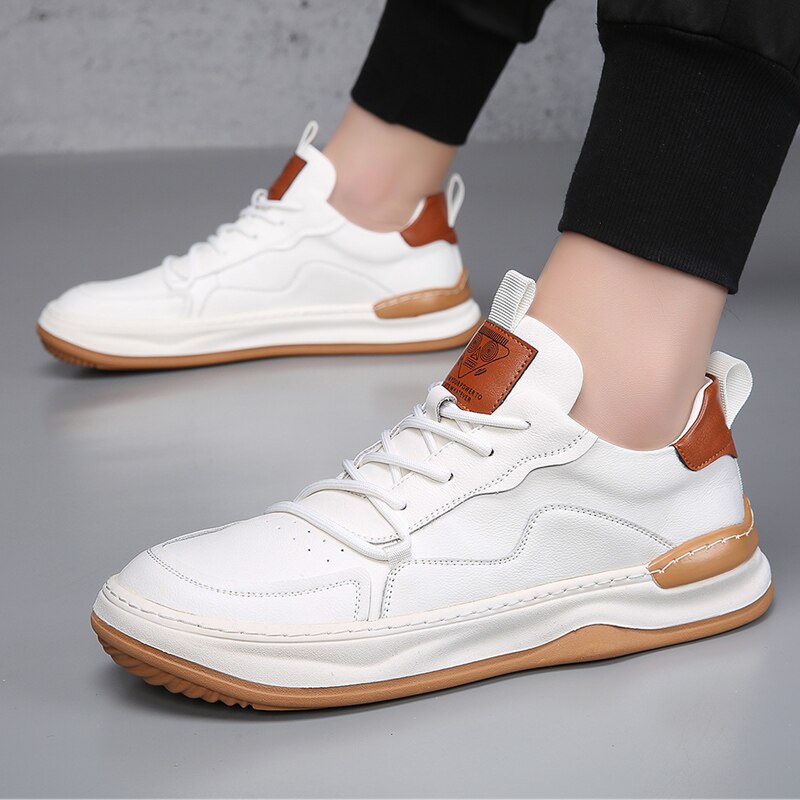 Men's Low Top Sneakers – Lace Up Contrast Detail Round Toe Casual Shoes
