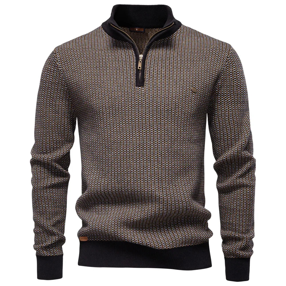 Men's Marled Knit Quarter Zip Sweater – Stand Collar Long Sleeve Casual