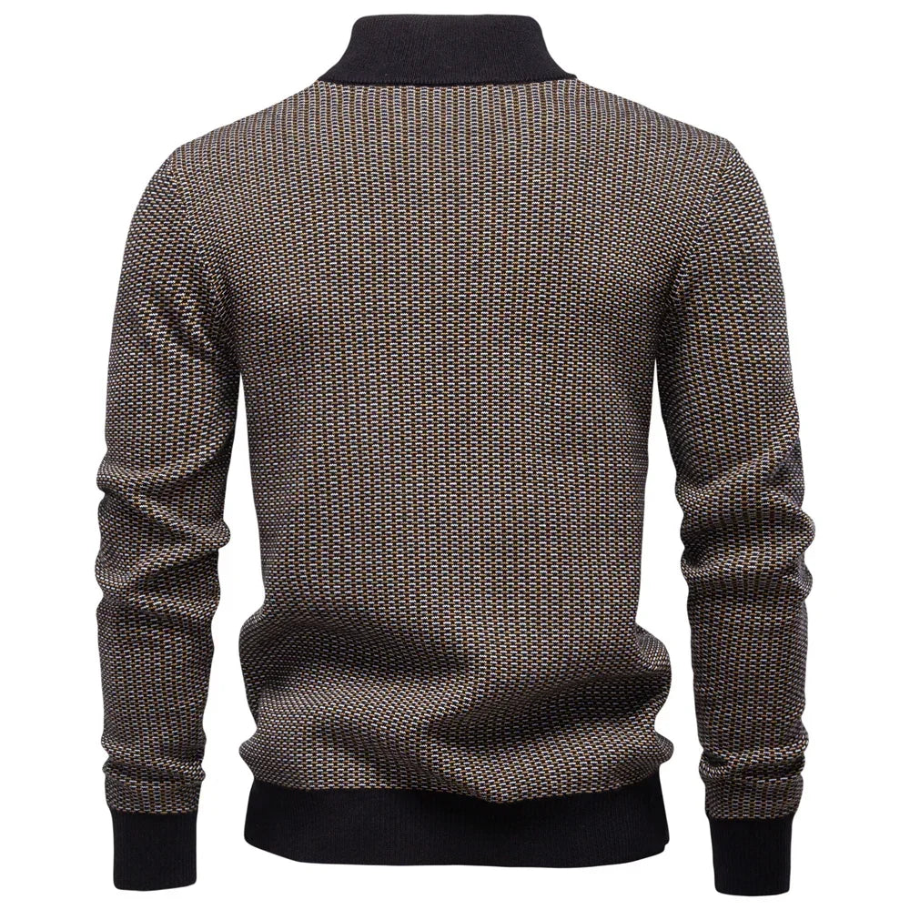 Men's Marled Knit Quarter Zip Sweater – Stand Collar Long Sleeve Casual