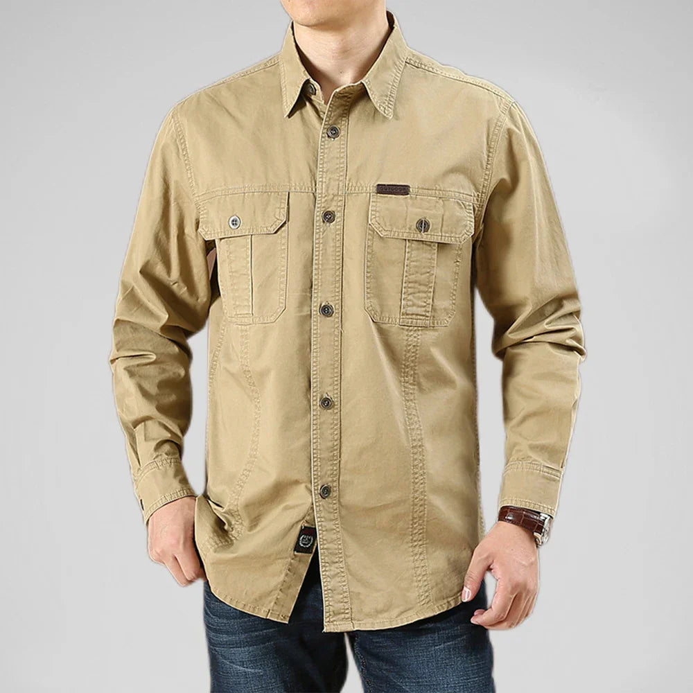 Men's Military Cargo Long Sleeve Shirt – Dual Chest Pocket Button Down Utility