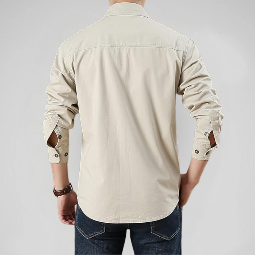 Men's Military Cargo Long Sleeve Shirt – Dual Chest Pocket Button Down Utility