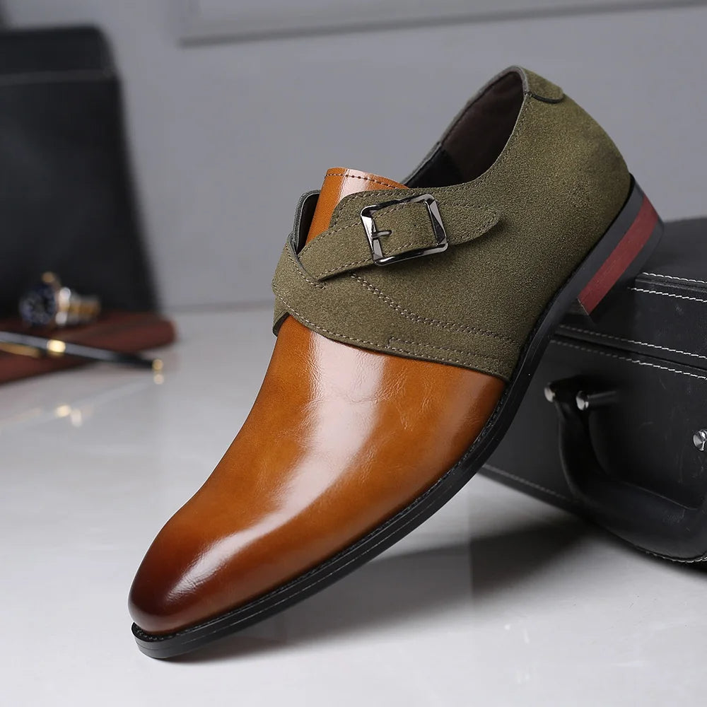 Men's Monk Strap Two Tone Dress Shoes – Double Buckle Pointed Toe Oxford