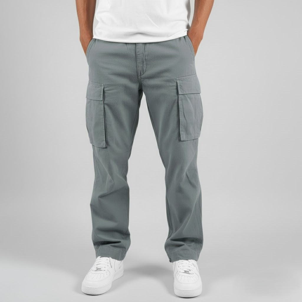 Men's Multi-Pocket Straight Fit Cargo Pants – Flap Thigh Pocket Casual Outdoor