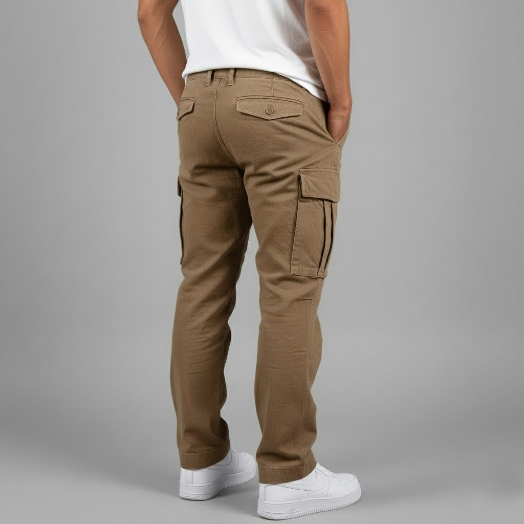 Men's Multi-Pocket Straight Fit Cargo Pants – Flap Thigh Pocket Casual Outdoor