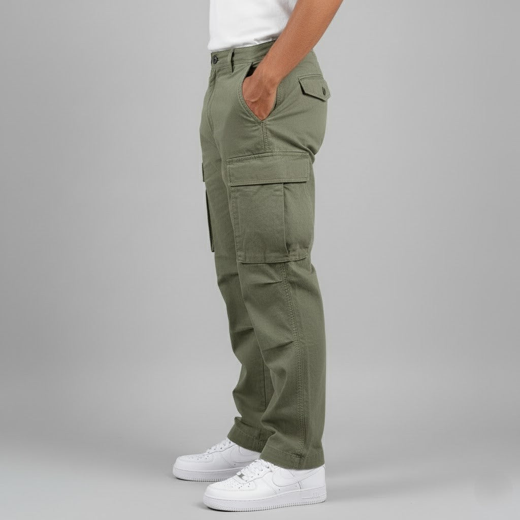Men's Multi-Pocket Straight Fit Cargo Pants – Flap Thigh Pocket Casual Outdoor