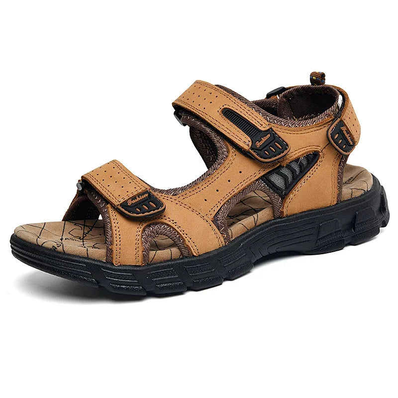 Men's Open Toe Multi Strap Flat Sandals – Hook Loop Buckle Outdoor Walking