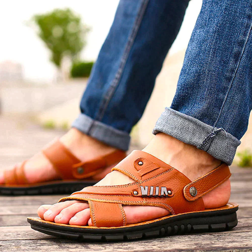 Men's Open Toe Multi Strap Sandals – Back Strap Button Closure Casual Summer
