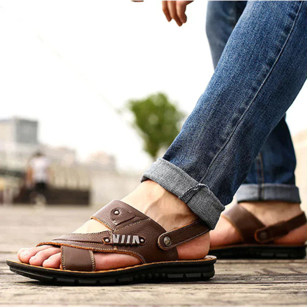 Men's Open Toe Multi Strap Sandals – Back Strap Button Closure Casual Summer