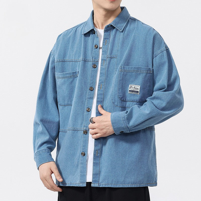 Men's Oversized Denim Shirt Jacket – Button Front Dual Chest Pocket Casual