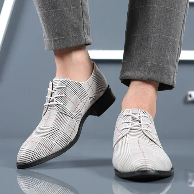 Men's Plaid Pointed Toe Oxford Dress Shoes – Lace Up Smart Casual Office
