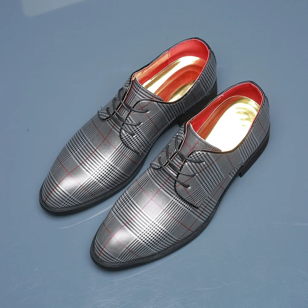 Men's Plaid Pointed Toe Oxford Dress Shoes – Lace Up Smart Casual Office