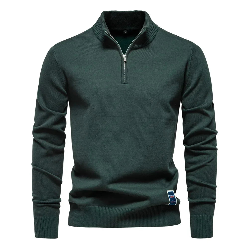 Men's Quarter Zip Stand Collar Sweater – Long Sleeve Smart Casual Everyday Wear