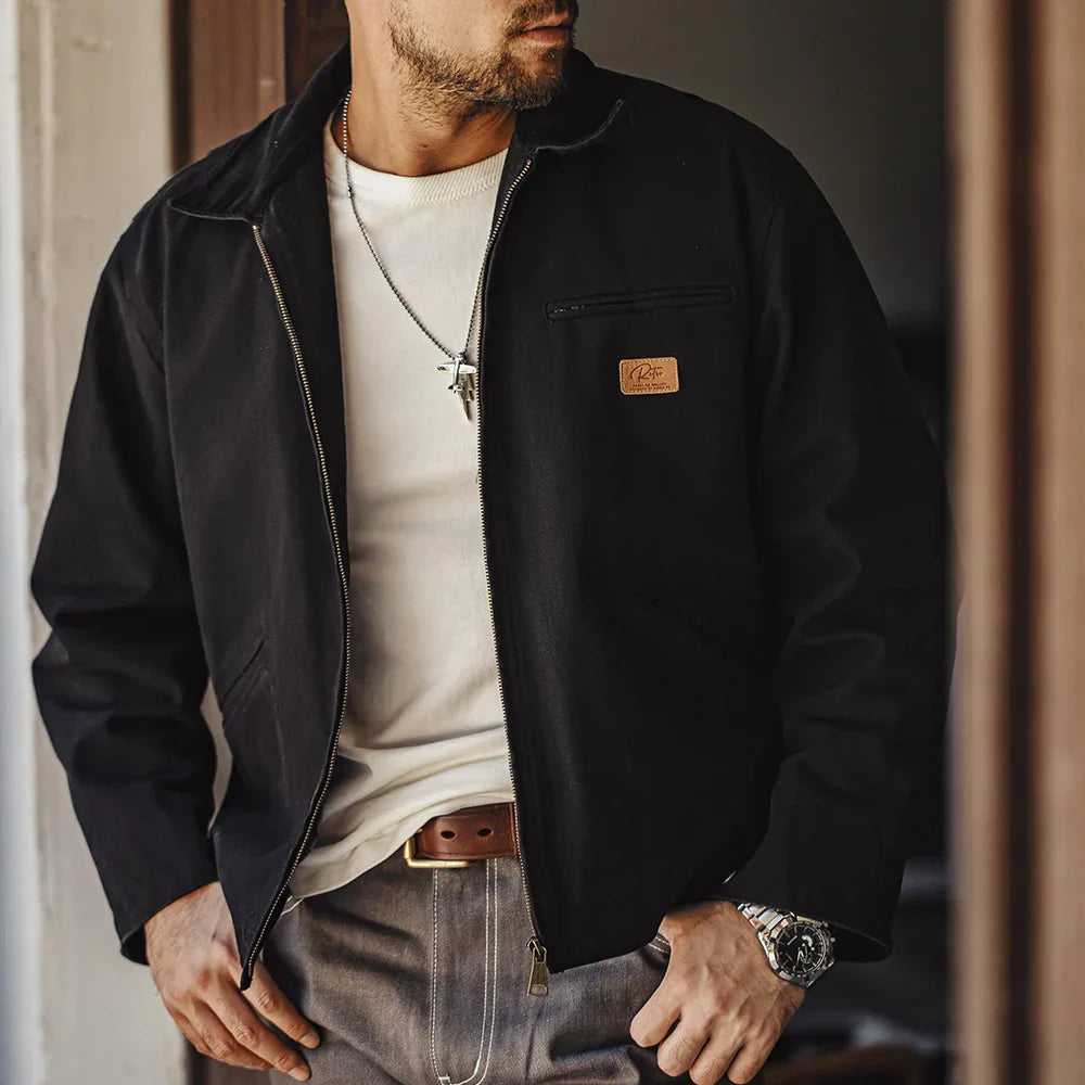 Men's Retro Canvas Jacket – Plaid Lined Corduroy Collar Zip Front Workwear
