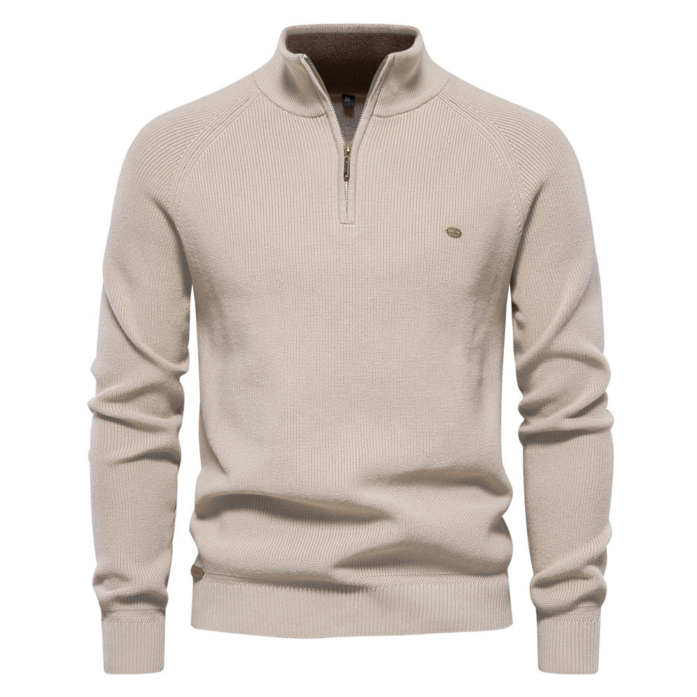 Men's Ribbed Knit Quarter Zip Sweater – Stand Collar Raglan Sleeve Casual