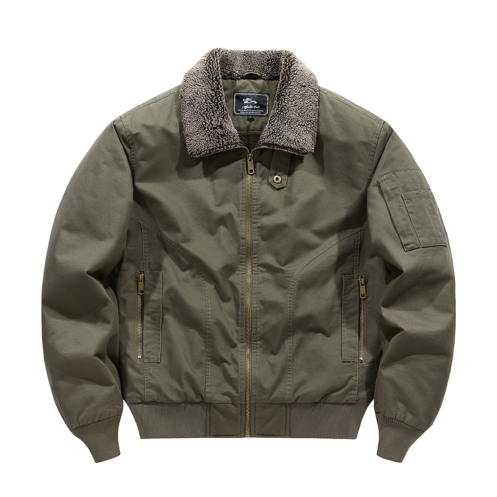 Men's Sherpa Collar Bomber Jacket – Zip Front Gold Zip Utility Outerwear