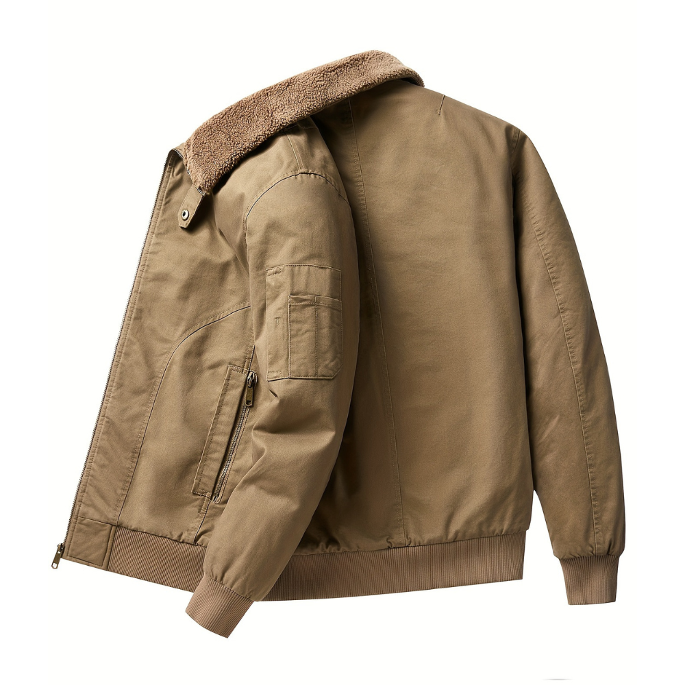 Men's Sherpa Collar Bomber Jacket – Zip Front Gold Zip Utility Outerwear