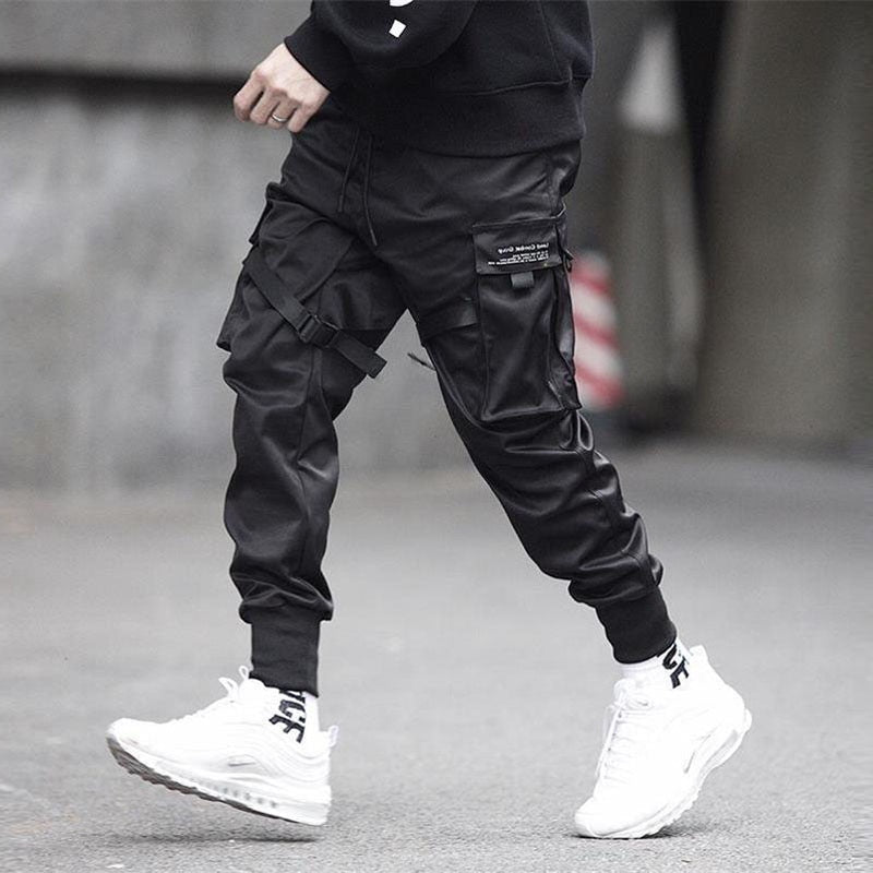 Men's Slim Fit Cargo Jogger Pants – Tapered Leg Strap Detail Ribbed Cuff Street