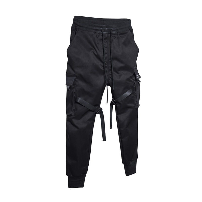 Men's Slim Fit Cargo Jogger Pants – Tapered Leg Strap Detail Ribbed Cuff Street