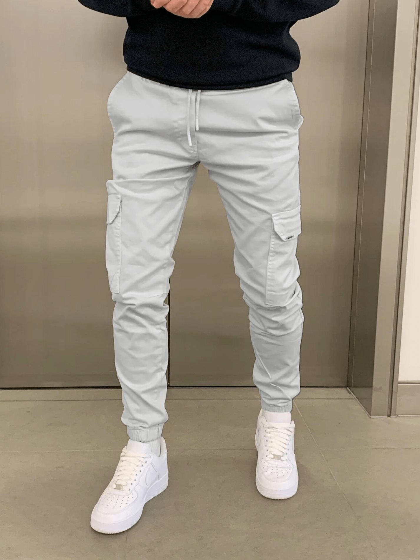 Men's Slim Fit Cargo Pants – Drawstring Waist Ribbed Cuff Jogger Casual