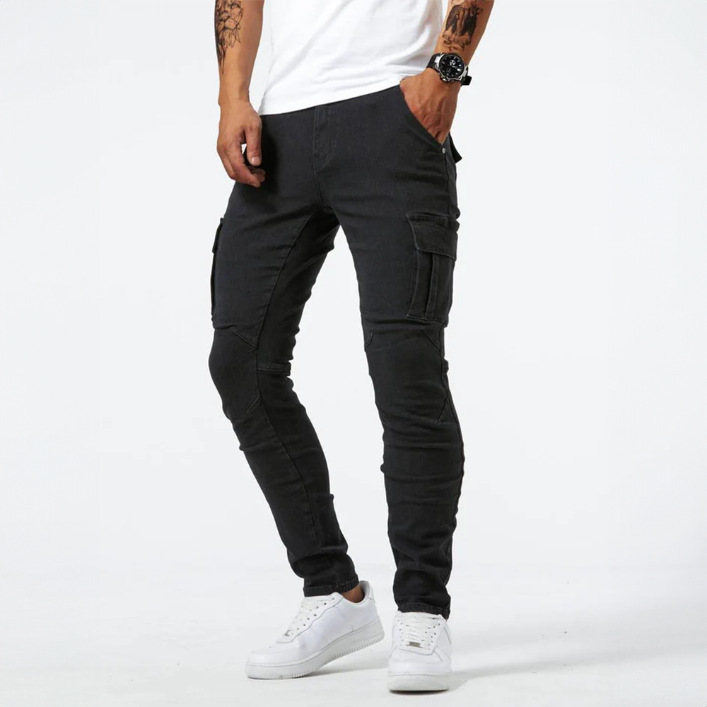 Men's Slim Fit Cargo Pants – Side Flap Pockets Tapered Leg Street Casual