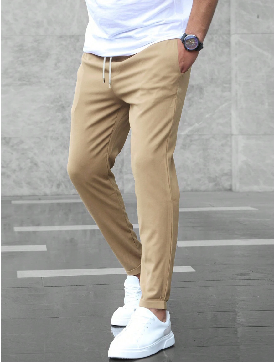 Men's Slim Fit Drawstring Waist Pants – Tapered Leg Casual Everyday
